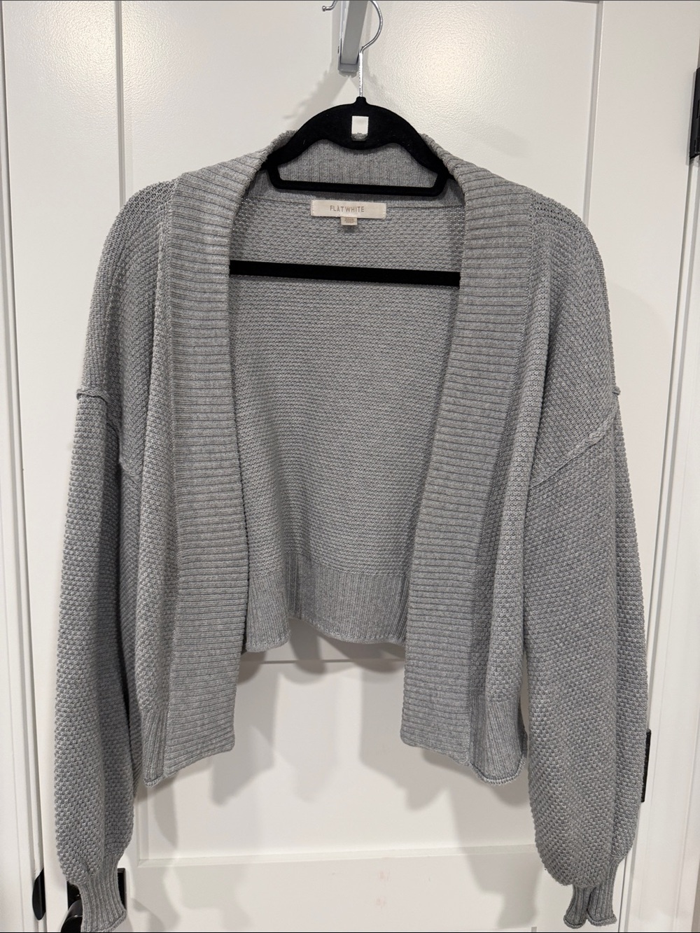 Anthropologie Light Gray Open-Front Knit Cardigan Sweater